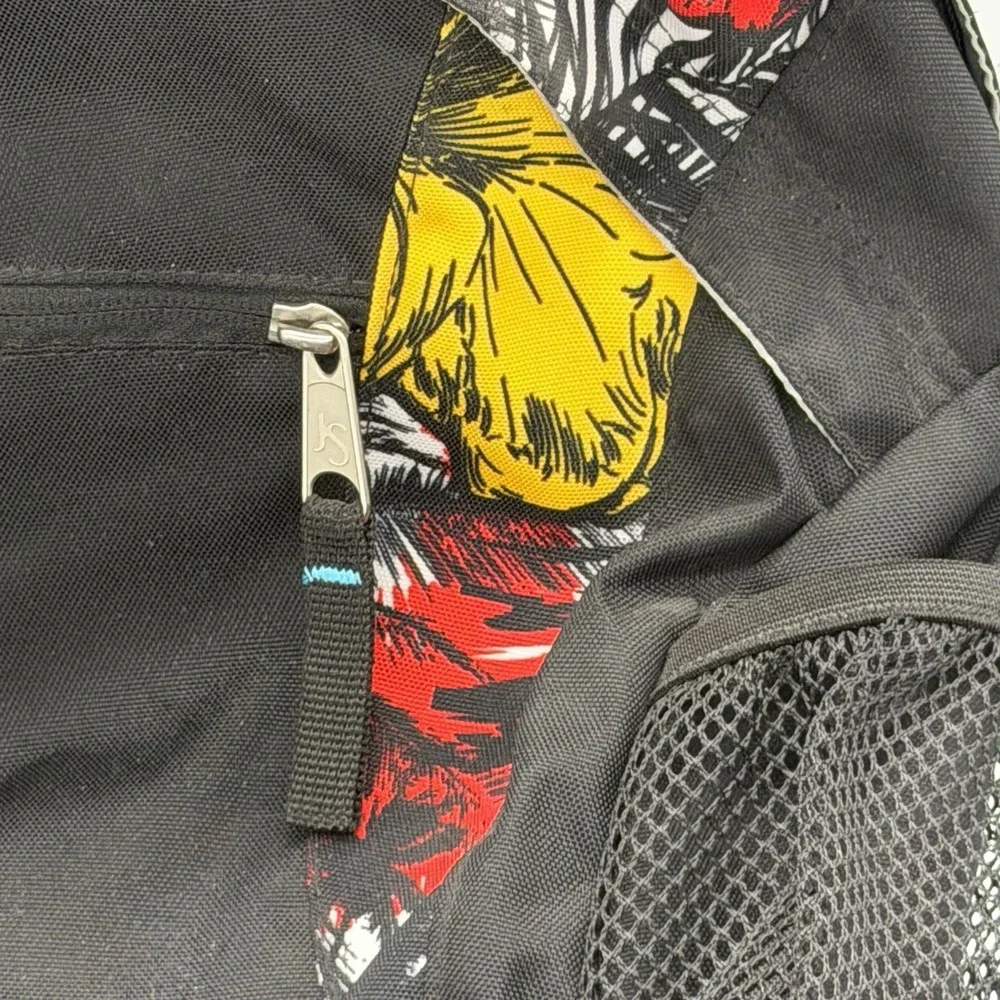 JanSport Black Multicolor Graphic Backpack School Bag Floral Red Yellow Blue